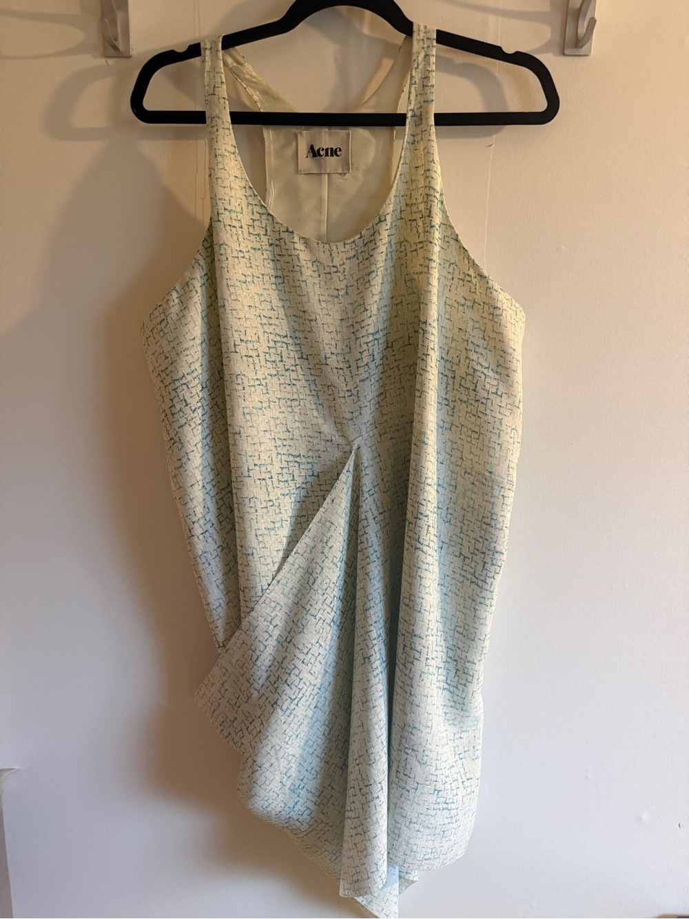Acne Studios PSS12 Draped Cocoon Mini Dress Size 36 Blue Cream Print